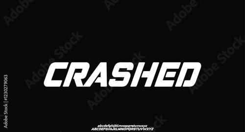 Crashed, Modern Bold Font. Sans Serif Font. Regular Uppercase Lowercase Typography urban style alphabet fonts for fashion, sport, technology, digital, movie, logo design, vector illustration

