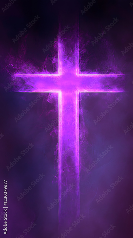 A purple cross with a smoky background A purple cross with a smoky background