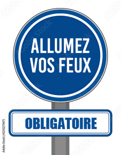 Panneau signalisation obligatoire rond bleu protection allumage des feux