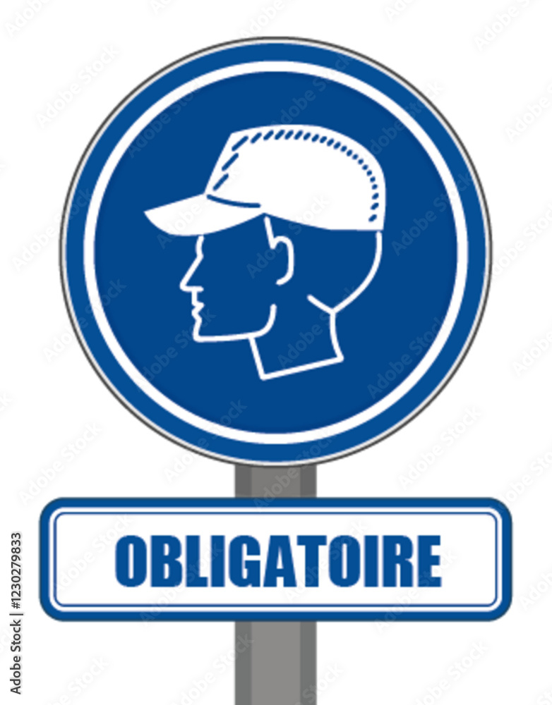 Panneau signalisation obligatoire rond bleu protection tete casquette Panneau signalisation obligatoire rond bleu protection tete casquette