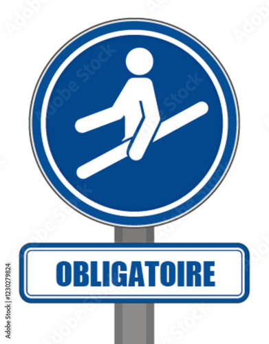 Panneau signalisation obligatoire rond bleu protection tenir la rembarde
