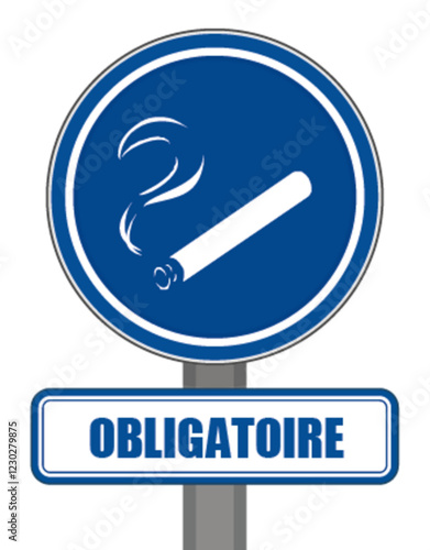 Panneau signalisation obligatoire rond bleu protection zone fumeur cigarette