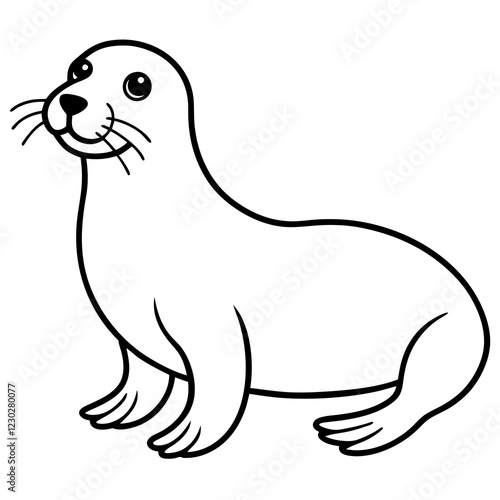 Cute Black Vector Sea Lion Line Art Black Vector Silhouette Cartoon  Illustration
