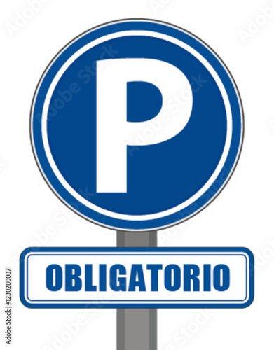 Señal de protección de estacionamiento obligatorio en círculo azul