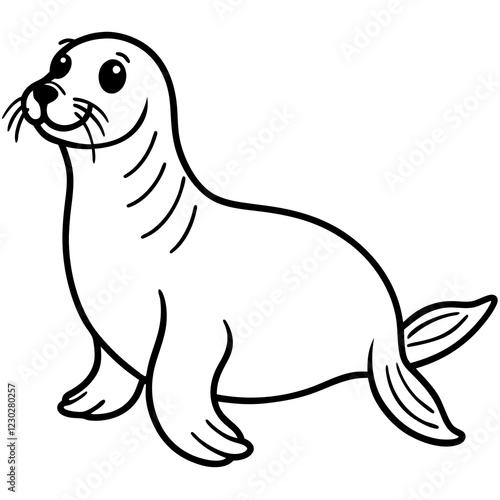 Cute Black Vector Sea Lion Line Art Black Vector Silhouette Cartoon  Illustration