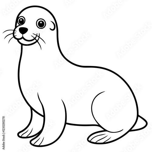 Cute Black Vector Sea Lion Line Art Black Vector Silhouette Cartoon  Illustration