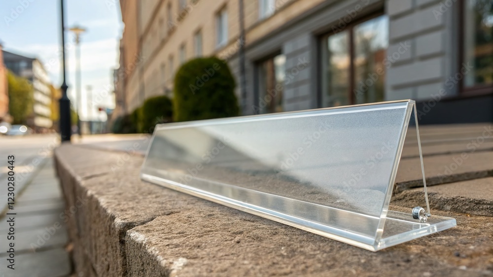 Macro Shot: Blank Glass Nameplate Mockup - 3D Render for Branding & Design Macro Shot: Blank Glass Nameplate Mockup - 3D Render for Branding & Design