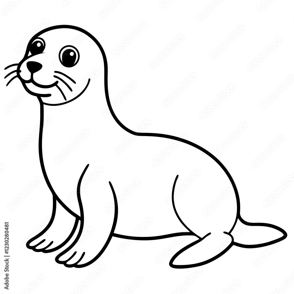 Cute Black Vector Sea Lion Line Art Black Vector Silhouette Cartoon Illustration Cute Black Vector Sea Lion Line Art Black Vector Silhouette Cartoon Illustration