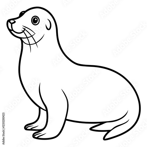 Cute Black Vector Sea Lion Line Art Black Vector Silhouette Cartoon  Illustration