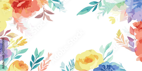Colorful watercolor leaf frame, simple botanical design, in white background, with empty space fro text, vector illustration.