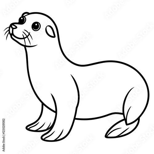 Cute Black Vector Sea Lion Line Art Black Vector Silhouette Cartoon  Illustration