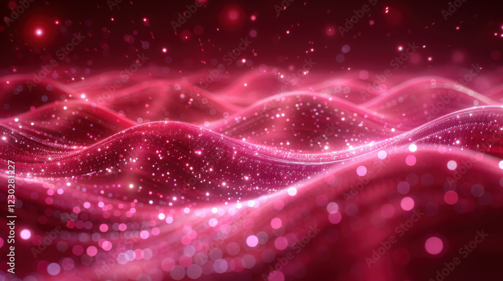 Abstract pink wave pattern with sparkling dots and light effects, creating dreamy atmosphere Abstract pink wave pattern with sparkling dots and light effects, creating dreamy atmosphere
