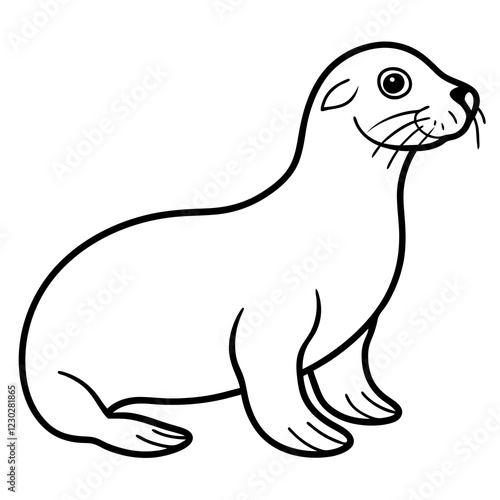 Cute Black Vector Sea Lion Line Art Black Vector Silhouette Cartoon Illustration