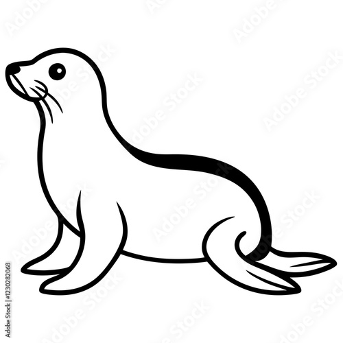 Cute Black Vector Sea Lion Line Art Black Vector Silhouette Cartoon Illustration