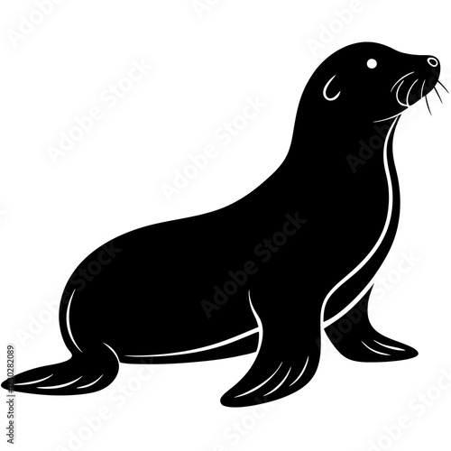 Cute Black Vector Sea Lion Line Art Black Vector Silhouette Cartoon Illustration