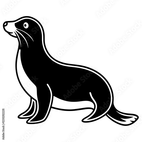Cute Black Vector Sea Lion Line Art Black Vector Silhouette Cartoon Illustration