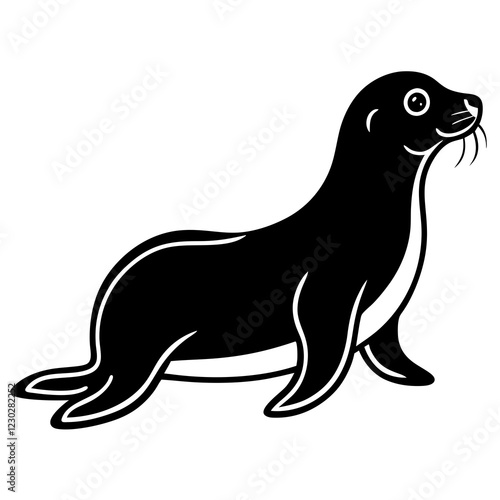 Cute Black Vector Sea Lion Line Art Black Vector Silhouette Cartoon  Illustration