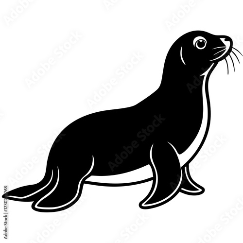 Cute Black Vector Sea Lion Line Art Black Vector Silhouette Cartoon  Illustration