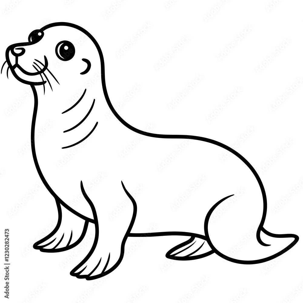 Cute Black Vector Sea Lion Line Art Black Vector Silhouette Cartoon Illustration Cute Black Vector Sea Lion Line Art Black Vector Silhouette Cartoon Illustration