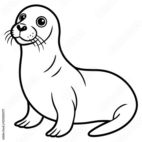 Cute Black Vector Sea Lion Line Art Black Vector Silhouette Cartoon  Illustration
