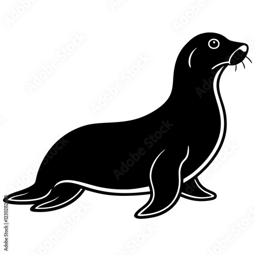 Cute Black Vector Sea Lion Line Art Black Vector Silhouette Cartoon  Illustration