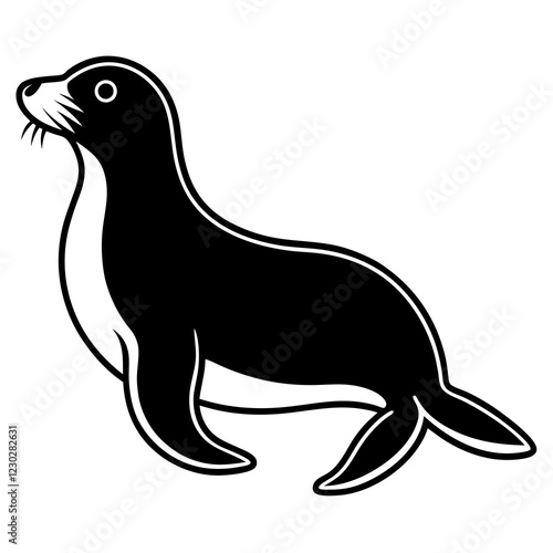 Cute Black Vector Sea Lion Line Art Black Vector Silhouette Cartoon  Illustration