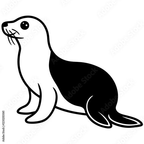 Cute Black Vector Sea Lion Line Art Black Vector Silhouette Cartoon  Illustration