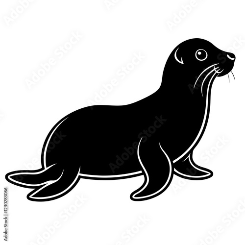 Cute Black Vector Sea Lion Line Art Black Vector Silhouette Cartoon  Illustration