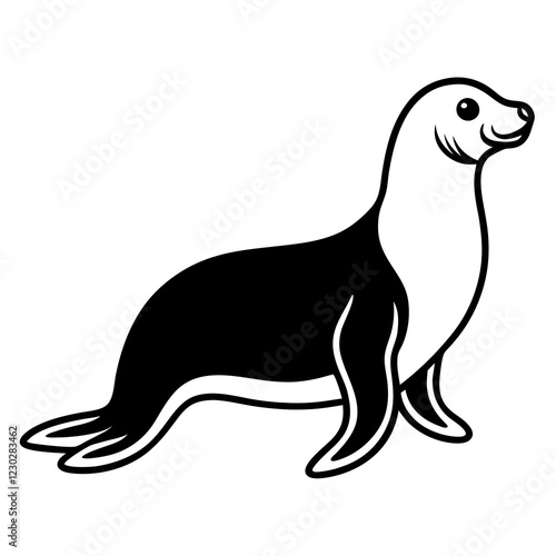 Cute Black Vector Sea Lion Line Art Black Vector Silhouette Cartoon  Illustration