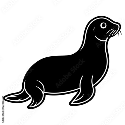 Cute Black Vector Sea Lion Line Art Black Vector Silhouette Cartoon  Illustration