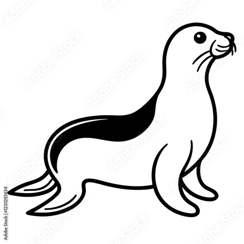Cute Black Vector Sea Lion Line Art Black Vector Silhouette Cartoon  Illustration