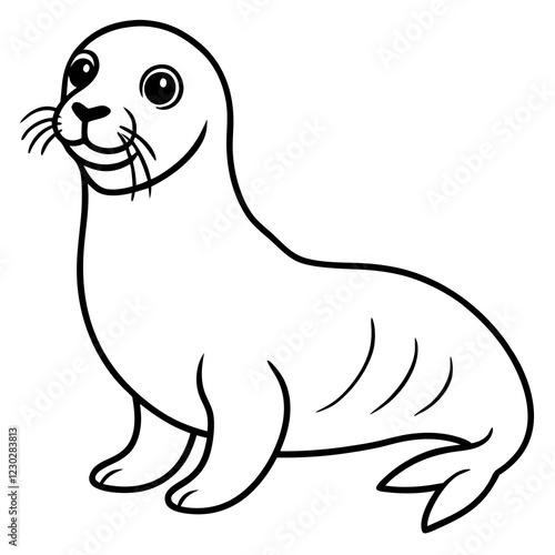 Cute Black Vector Sea Lion Line Art Black Vector Silhouette Cartoon  Illustration
