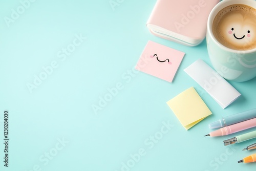 Wallpaper Mural A cute and aesthetic kawaii desk setup with pastel-colored stationery, notebooks, pens, and decorations, creating a cozy and creative workspace.

 Torontodigital.ca