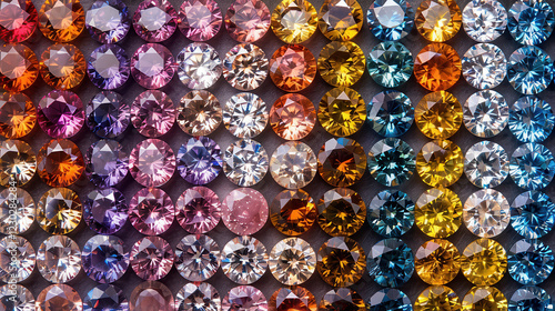 Assorted colorful gemstones including diamonds, sapphires, and emeralds