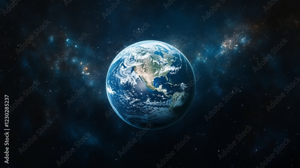 Obraz premium Captivating Blue Planet Surrounded by Glimmering Stars in a Vast Cosmic Expanse Evoking a Sense of Wonder and Mystery in the Depths of Outer Space and the Universe Beyond