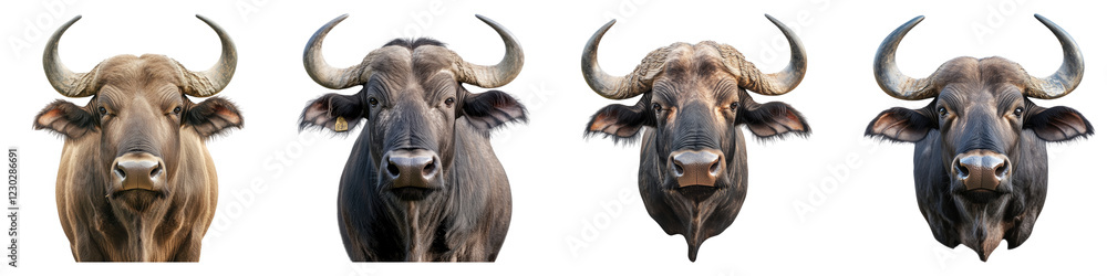 Buffalo animal isolated on transparent background, PNG, set of Buffalo animal isolated on transparent background, PNG, set of
