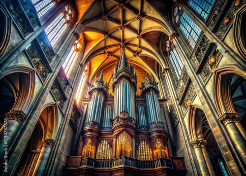 Majestic Church Organ Pipes:  A Symphony in Light and Shadow