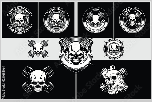 Amazing skull with barbell logo vector