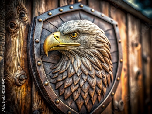 Majestic Eagle Shield Logo Design: Documentary Photography Style photo