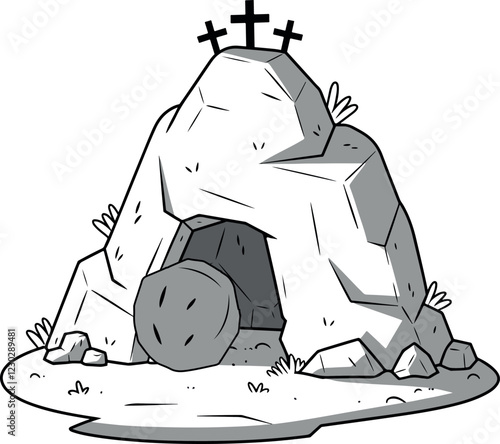 Jesus Easter tomb gray stone nature vector art