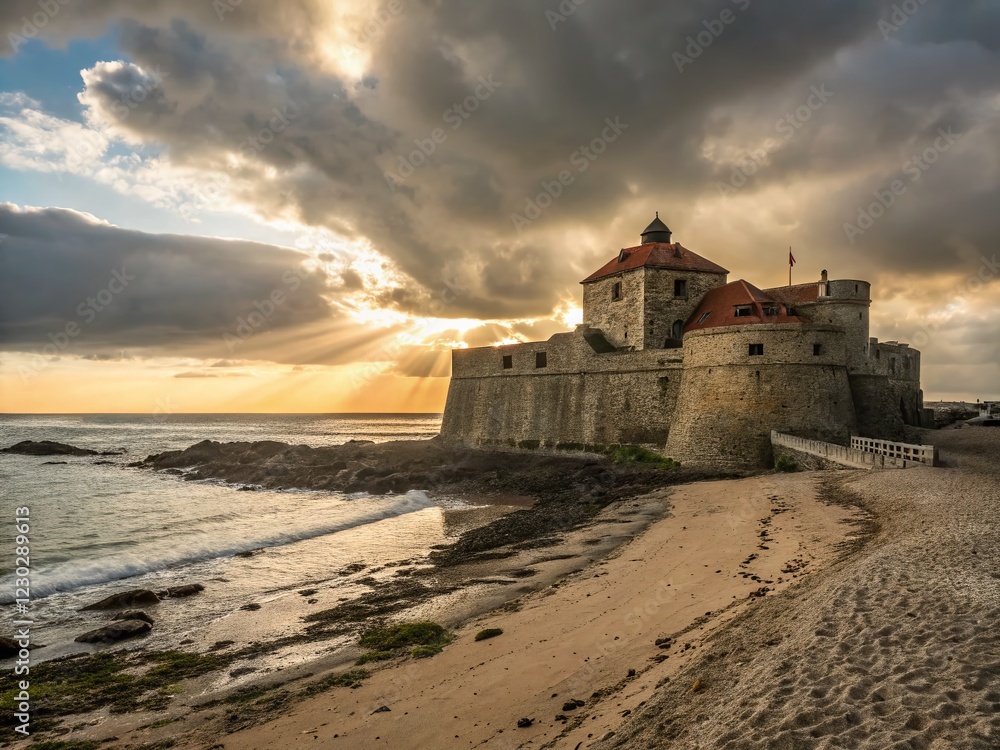 Majestic Fort Vauban overlooking Ambleteuse Beach, France - Coastal Fortress at Sunset Majestic Fort Vauban overlooking Ambleteuse Beach, France - Coastal Fortress at Sunset