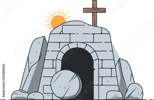 Jesus Easter tomb historical bricks sunny vector art