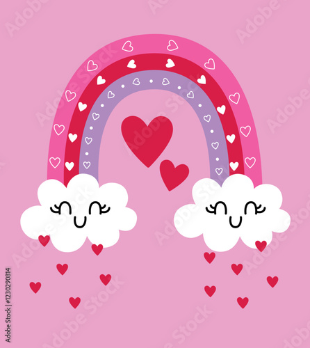 rainbow drawing with hearts