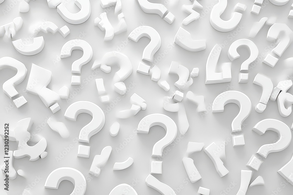 A creative backdrop filled with dynamic white question marks in a 3D perspective. A creative backdrop filled with dynamic white question marks in a 3D perspective.