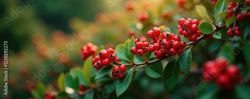 Low-growing shrub covered in small red berries, low growing, arctostaphylos uva ursi, kinnikinnick photo