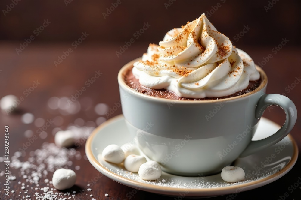 Marshmallow fluff and whipped cream on top of a cup, desserts, hot chocolate Marshmallow fluff and whipped cream on top of a cup, desserts, hot chocolate