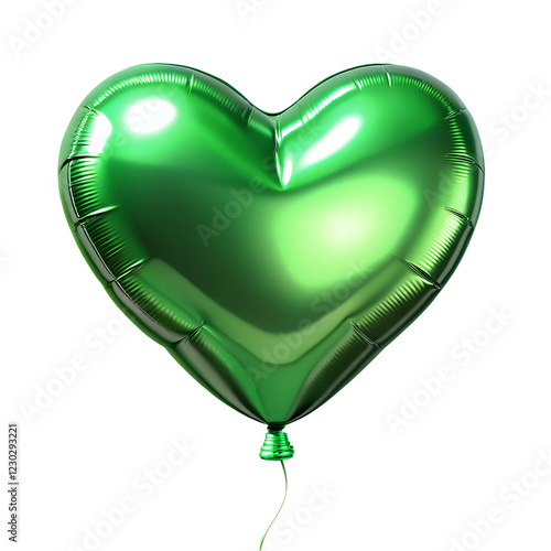 png love or heart shape of Foil green balloon isolated on transparent background. Generative AI.