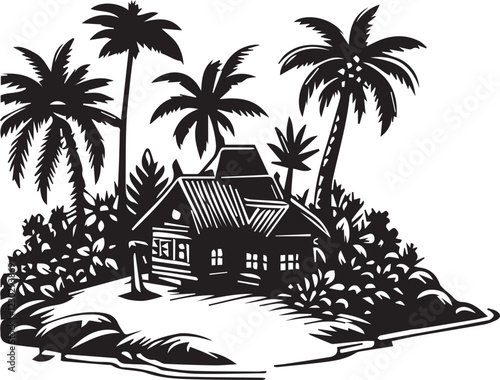 illustration of a tropical island silhouette vector