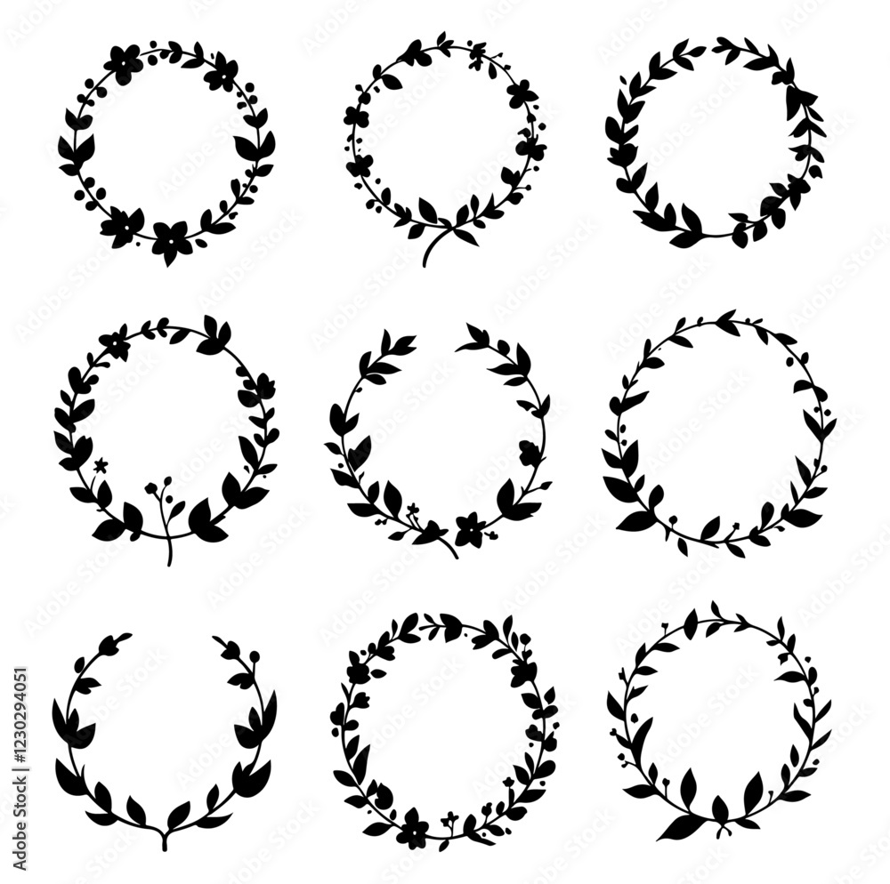 Big bundle of floral wreaths. Vector hand drawn monogram, Set of floral wreaths Big bundle of floral wreaths. Vector hand drawn monogram, Set of floral wreaths