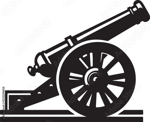 old military cannon silhouette logo design vector art illustration